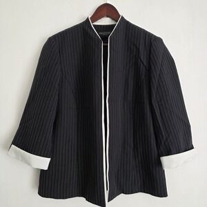 Vintage Perceptions Womens 14P Jacket And Pants Suit 2 Piece Black Pin Stripes